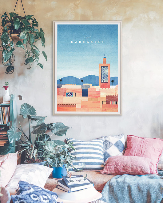 plakaty Plakat Maroko Marrakesz - panorama miasta z Meczetem Księgarzy