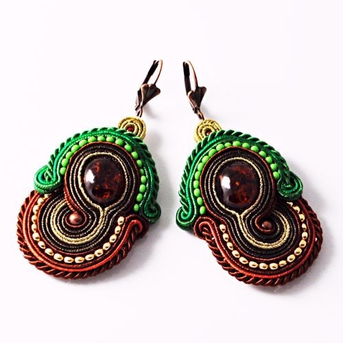 Sutaszowe kolczyki AMBER GREEN Sylwia Żak