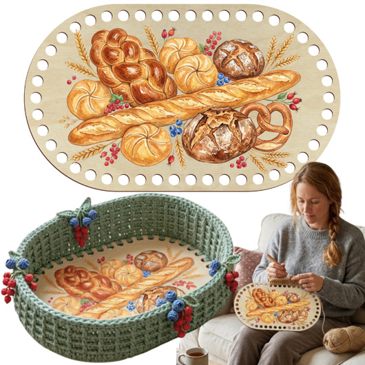 makramy Baza do Koszyka na Pieczywo Kolorowa ze Sklejki Nadruk UV do Szydełkowania