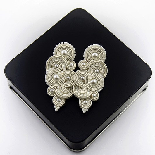 kolczyki ślubne wedding pearl soutache kavrila
