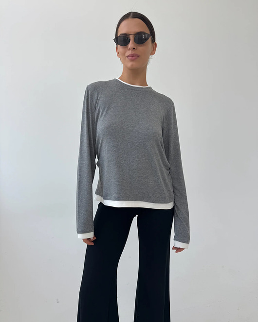 bluzki z długim rękawem damskie Sweater Touch grey