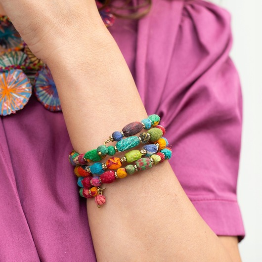 bransoletki - inne Bransoletka damska z bawełny z recyklingu rękodzieło kolorowa eko OLIVKA