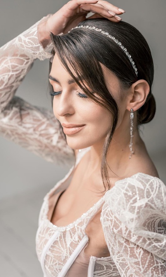 opaski do włosów AURORA - delikatna srebrna opaska z cyrkoniami i kamieniami