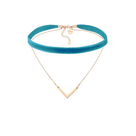 Ciemnoturkusowy aksamitny choker z łańcuszkiem SOTHO