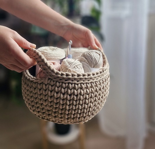 kosze do przechowywania Koszyk ze sznurka z uszami- ciemny beż