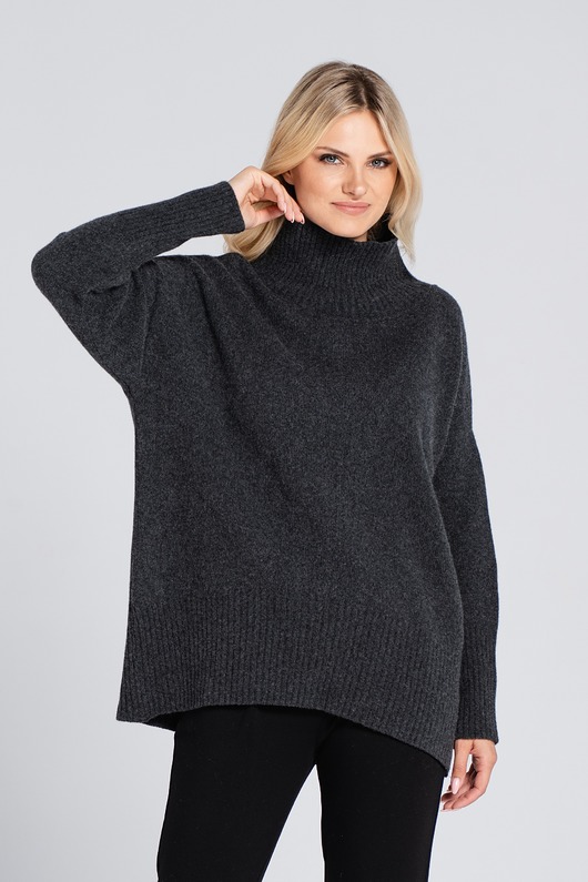 swetry damskie  Sweter wełniany z kaszmirem Saar Look 263 antracyt