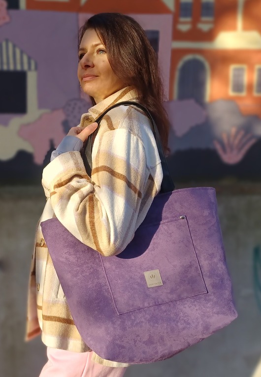 torby na ramię Zamszowa duża torba miejska shopper Fioletowa