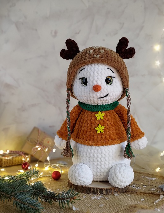 misie i maskotki Bałwanek w czapce renifera, Maskotka bałwanek, Bałwanek pluszowy