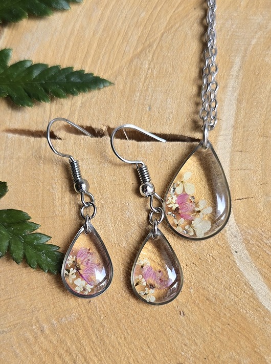 komplet biżuterii Komplet zawieszka i kolczyki srebrny prawdziwy różowe kwiaty