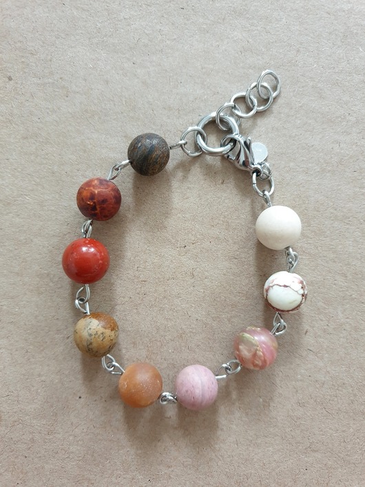 bransoletki z kamieni naturalnych Bransoletka FANABERIA kulki, jaspis, opal różowy, howlit, rodonit