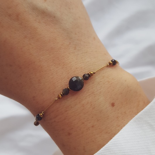bransoletki z kamieni naturalnych Bransoletka obsydian złoty