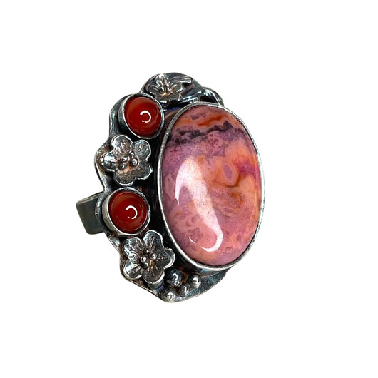 pierścionki srebrne Srebrny pierścień z agatem koronkowym - ciepło barw