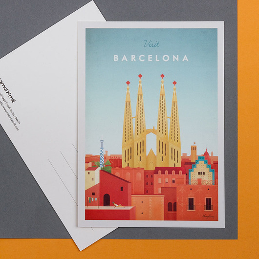 Plakat Barcelona - retro pocztówka minimalmill