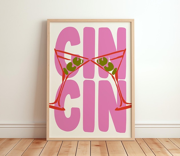 plakaty Grafika z kieliszkami i napisem CIN CIN