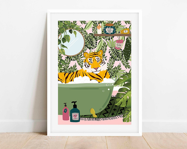 plakaty Plakat Tygrys w zielonej wannie 2