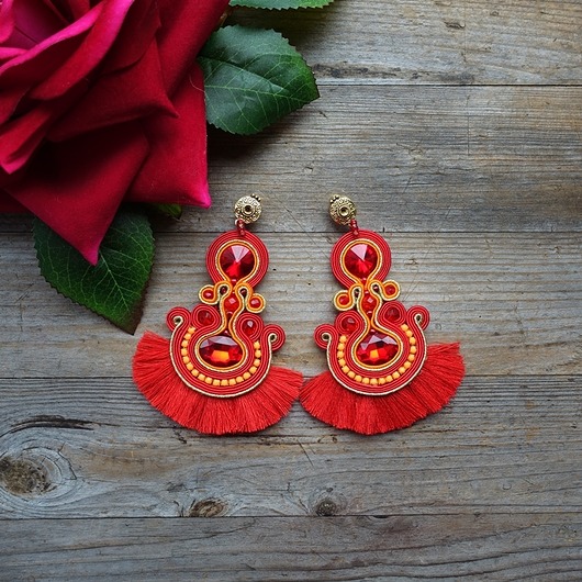 Tancerki Flamenco- kolczyki soutache z chwostami Mró Soutache