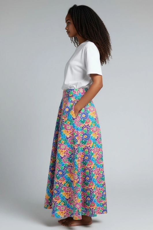 spódnice midi Spódnica Purosza kwiatowy wzór midi kieszenie rozmiar L