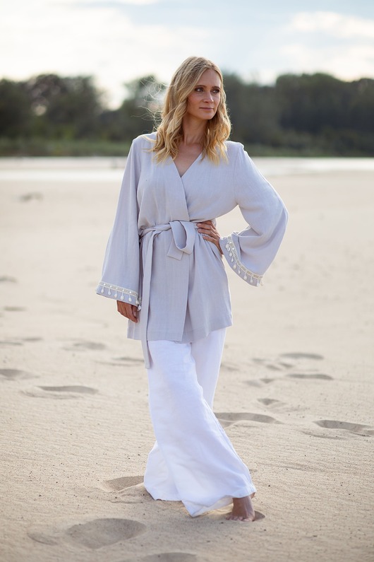sukienki midi damskie Kimono Lotus - wiskoza  szary fiolet