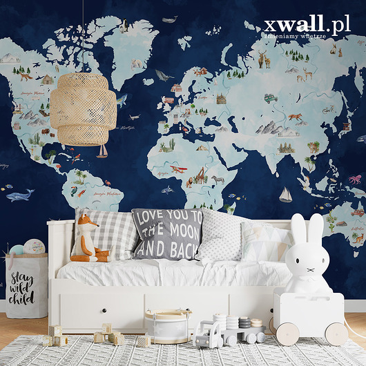 naklejki ścienne do pokoju dziecka Akwarelowa MAPA ŚWIATA - tapeta
