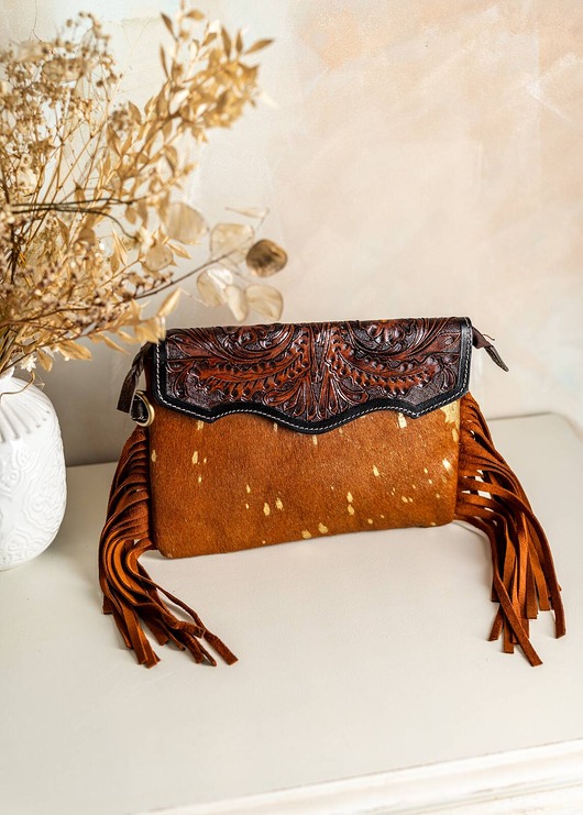 torby na ramię Torebka skórzana ręcznie robiona  Sagara z frędzlami