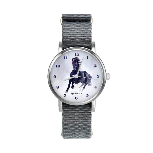 zegarki unisex Zegarek  mały - Czarny koń - nylonowy, szary