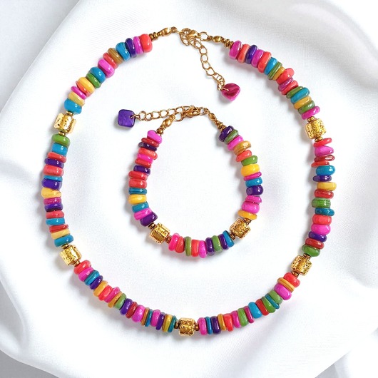 komplet biżuterii RAZEM TANIEJ! komplet summer collection: złota lawa, kolorowa masa perłowa