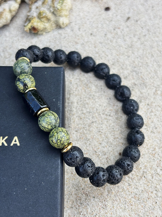 biżuteria męska Bransoletka  męska Serpentynit i Turmalin