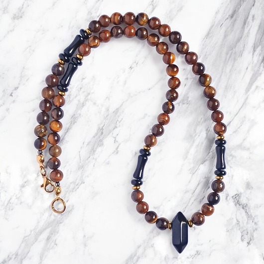 biżuteria męska SUKCES, SIŁA, ODWAGA : naszyjnik męski : tygrysie oko, onyks