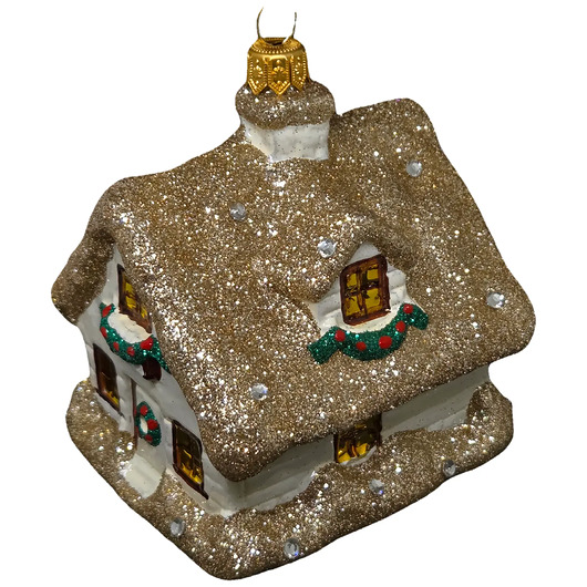 bombki Ręcznie malowana szklana bombka złoty zimowy domek