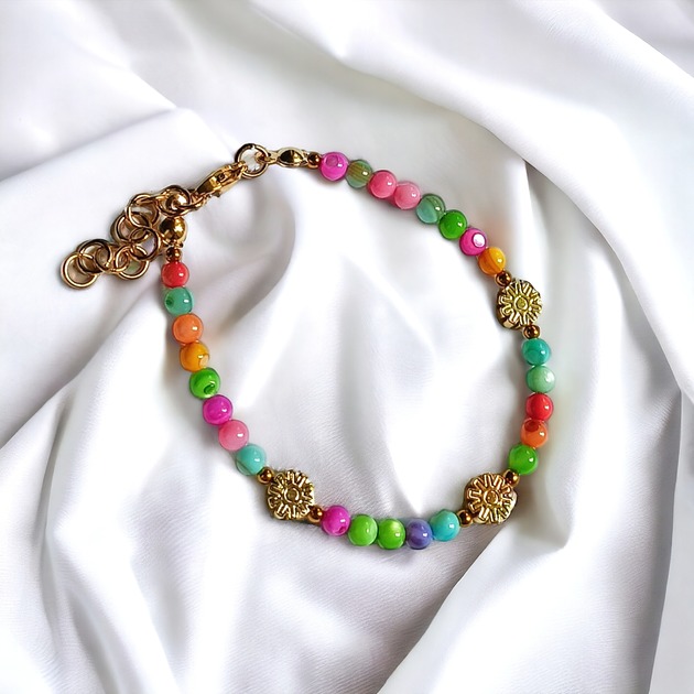 bransoletki z kamieni naturalnych Bransoletka : summer collection :: kolorowa muszla, kwiatuszki