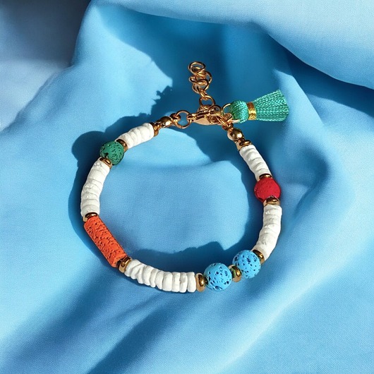 bransoletki z kamieni naturalnych Summer collection: bransoletka : muszla biała i lawa multicolor