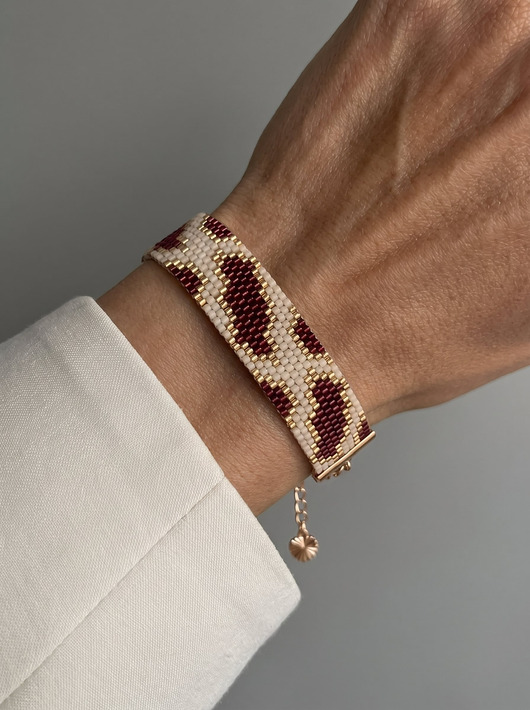 bransoletki ze szkła Bordowa złota bransoletka z koralików Miyuki - snake pattern