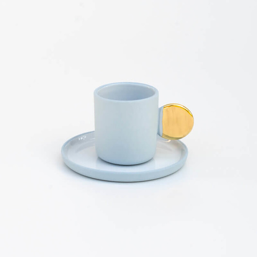 filiżanki Filiżanka do Espresso z talerzykiem/ ocean/ złoto