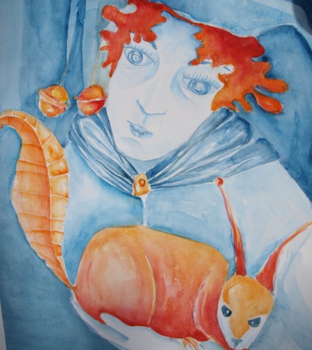 Portret błazna z wiewiórką - akwarela 48/63 cm. Parallel World