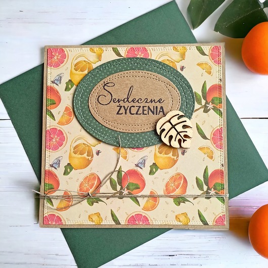 kartki scrapbooking Serdeczne życzenia : cytrusy vintage: monstera.