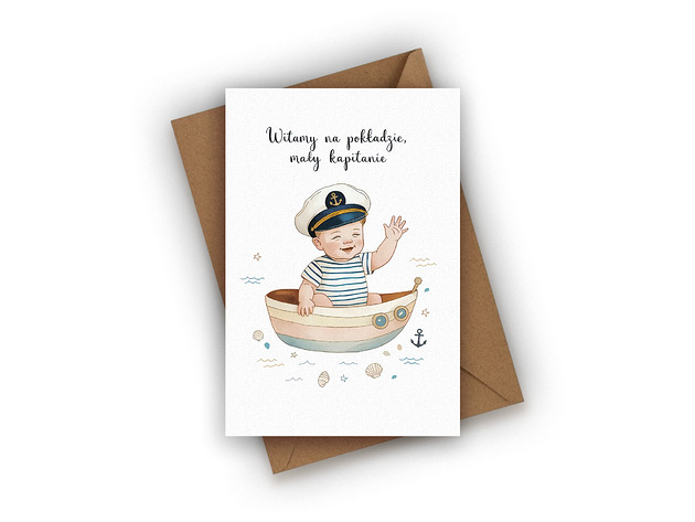 kartki okolicznościowe - wydruki Kartka z okazji narodzin dziecka - Witamy na pokładzie Mały Kapitanie