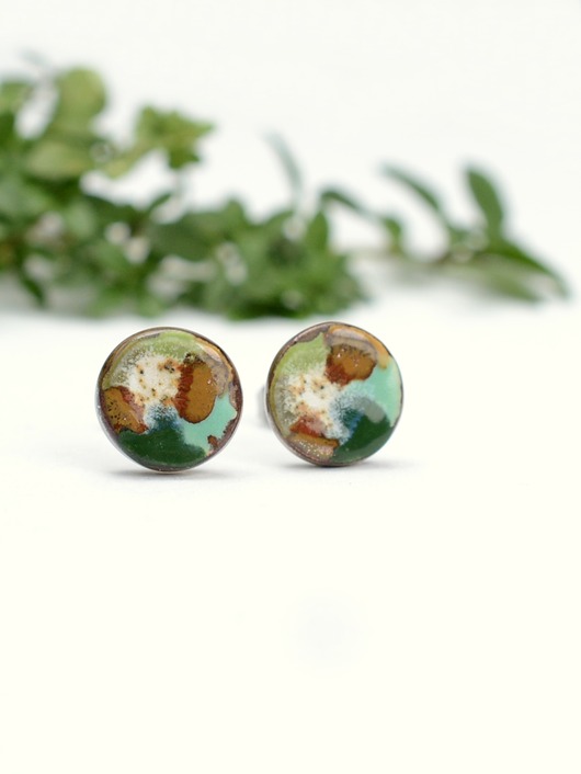 kolczyki ceramiczne Kolczyki zielone krajobrazy-sztyfty ceramiczne