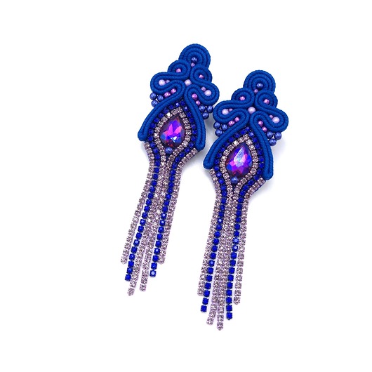 kolczyki soutache Kolczyki sutasz niebieskie fioletowe z cyrkoniami Lilla błyszczące