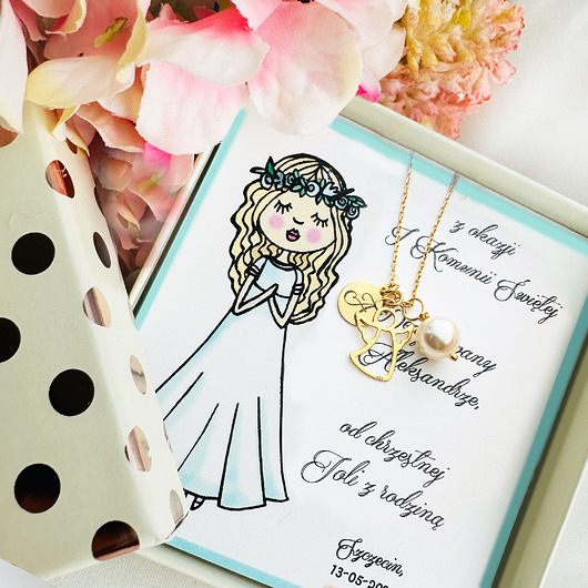 komunia - pozostałe SWEET ANGEL Naszyjnik z okazji KOMUNII aniołek i literka