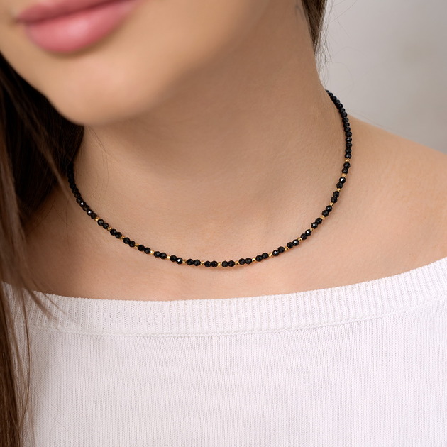 chokery Choker/ naszyjnik czarny turmalin hematyt- srebro 925 pozłacane