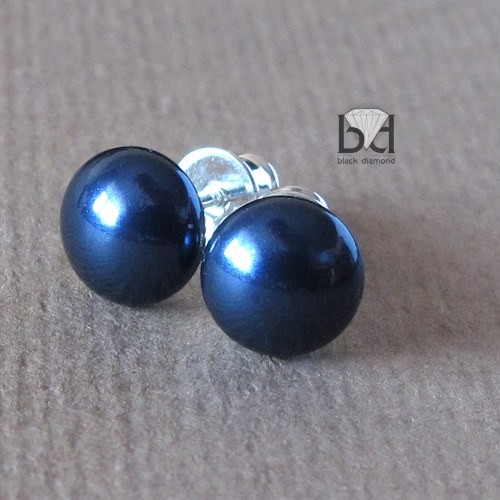 Sztyfty - perły kryształ Swarovski  (8 mm) Black Diamond