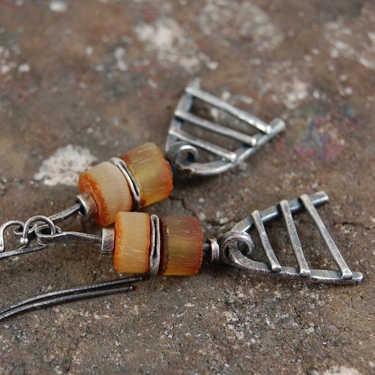 kolczyki wire wrapping bursztyn srebrne kolczyki