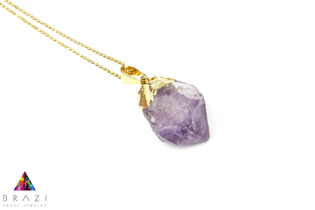 Colare Ametyst Surowy Jasny złoto Brazi Druse Jewelry