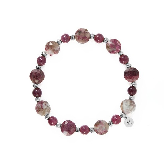 bransoletki z kamieni naturalnych Bransoletka z bordowych kamieni Turmalinu - Wersja Srebrna