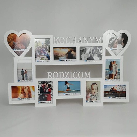 ramki na zdjęcia Multirama Ramka na zdjęcia z napisem Kochanym Rodzicom 12 zdjęć serca