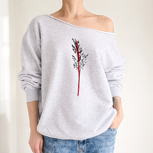 bluza bez kaptura damska Trawa tusz Szara bluza cięta