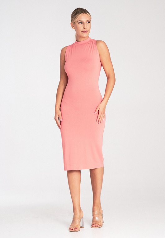 sukienki midi damskie Elegancka dopasowana sukienka dzianinowa bez rękawów - M1031