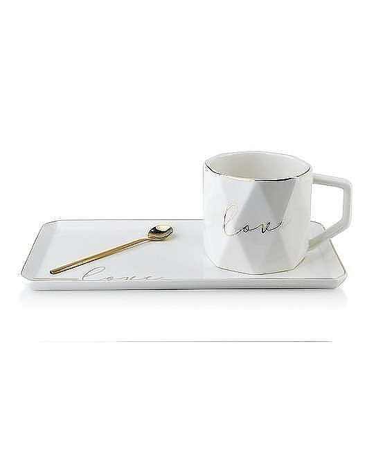 Filiżanka Porcelanowa ze Spodkiem Love Biała MIA home