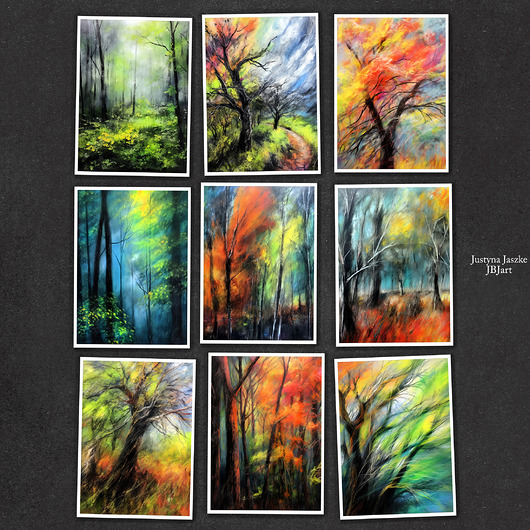 grafiki i ilustracje Pastelowy las - zestaw 9 grafik