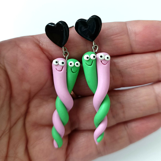 kolczyki z masy plastycznej Kolczyki Kawaii Robale
